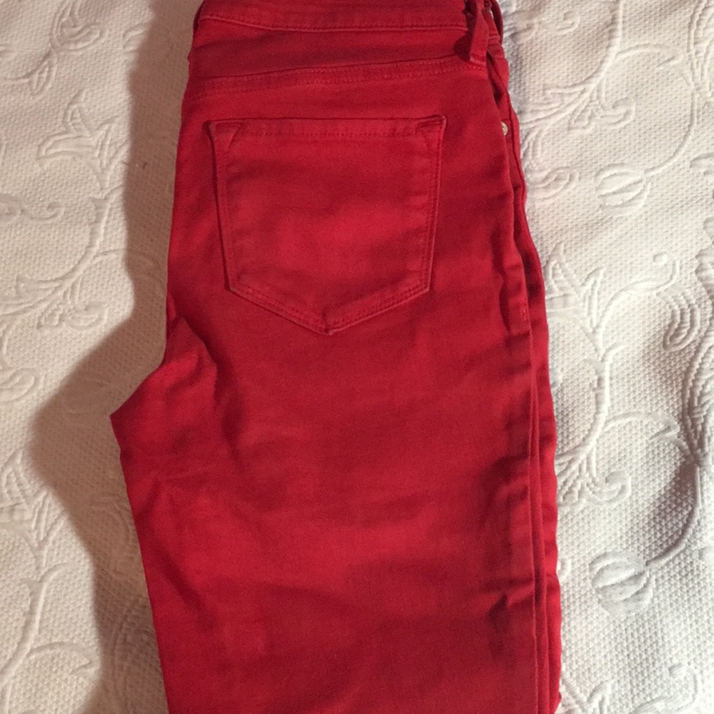 Red skinny jeans